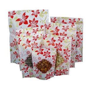 BY 100pcs RED FLOWER  STAND UP POUCH